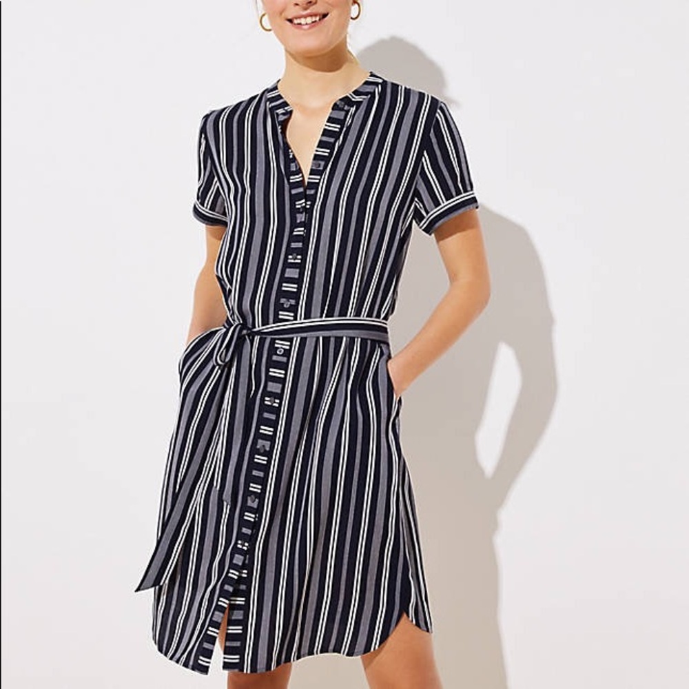 NWT LOFT Striped Tie Waist Dress (M)